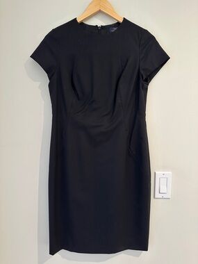Brooks Brothers Black Stretch Midi Sheath Dress, cap sleeves.  Lined.